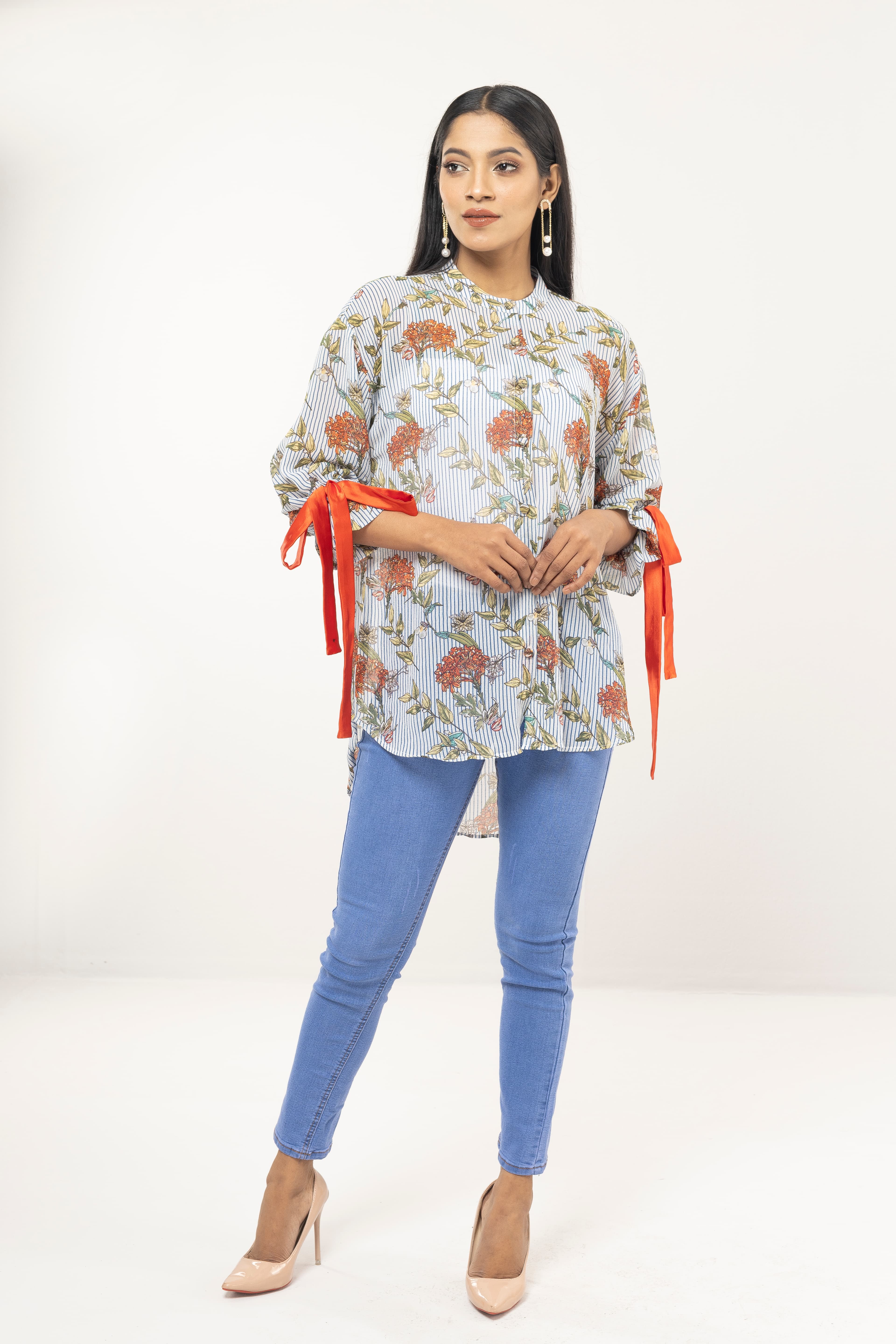 Georgette Orange Floral print~Size: XL (44)